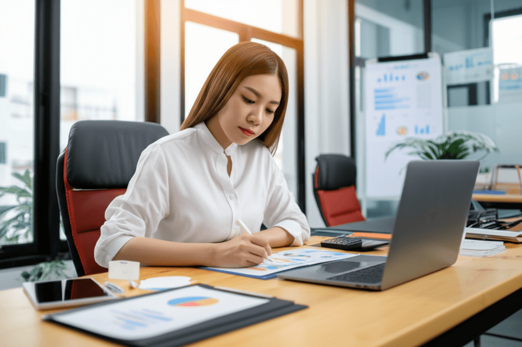 Business owner reviewing strategic growth plans