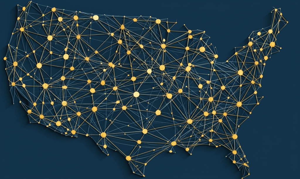 Multi-state tax planning concept showing a map with financial data