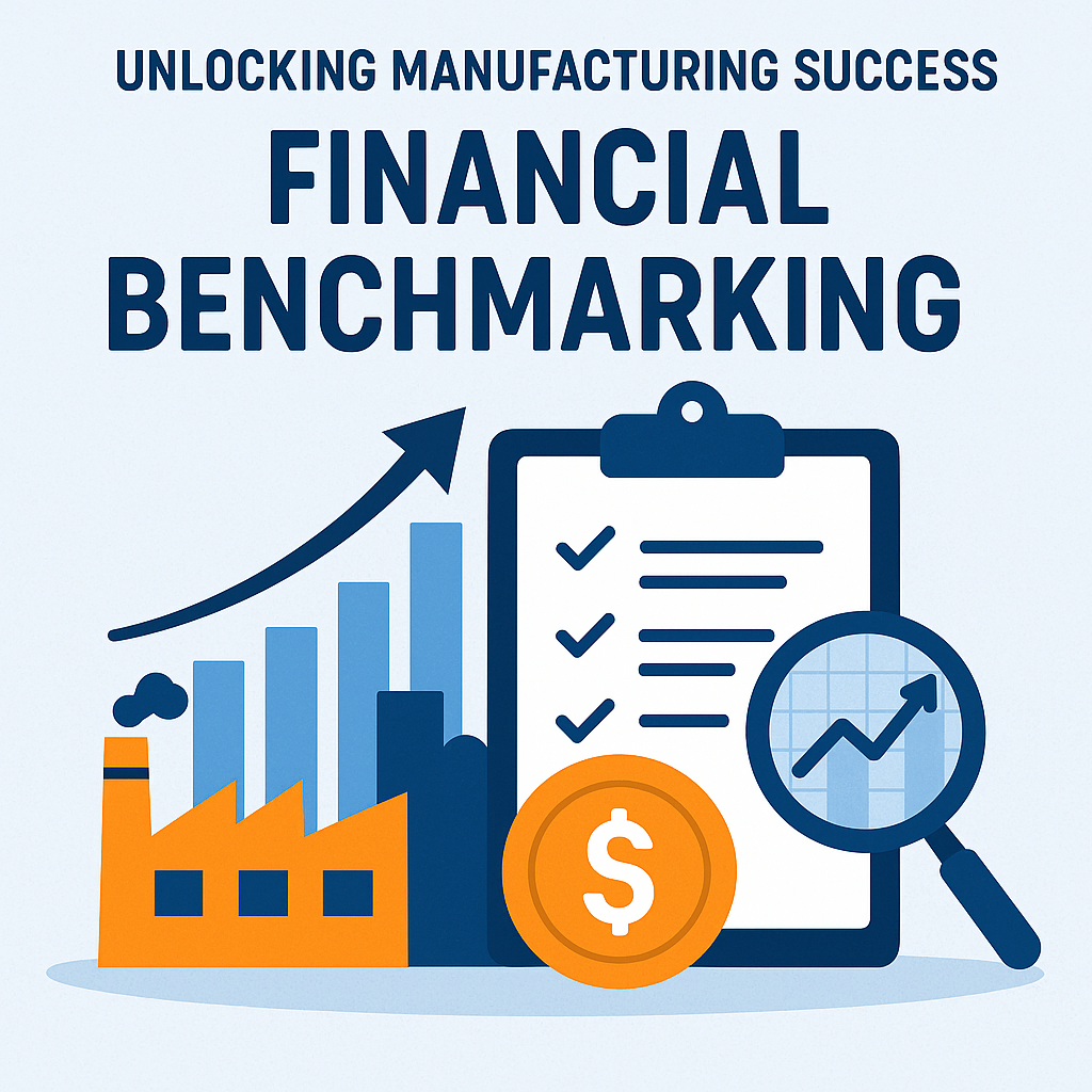 Manufacturing financial benchmarking dashboard showing performance metrics