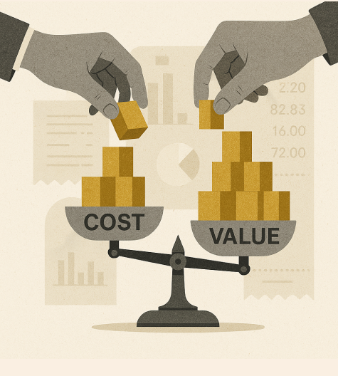 Cost and value balance scale